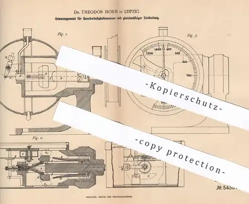 original Patent - Dr. Theodor Horn , Leipzig , 1890 , Schwungpendel für Geschwindigkeitsmesser | Pendel , Tachometer !!!