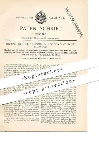 original Patent - The Sphincter Grip Armoured Hose Comp. Ltd. London , England | 1890 | Herst. gewundener Federn | Rohre