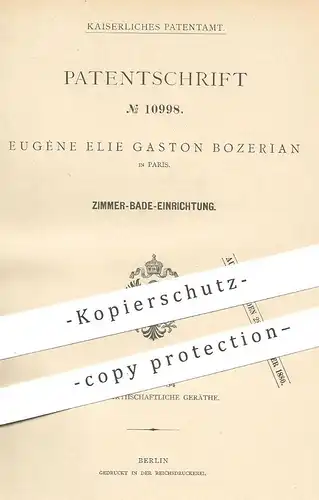 original Patent - Eugène Elie Gaston Bozerian , Paris , Frankreich , 1880 , Zimmer Badeeinrichtung | Dusche , Wasserbad