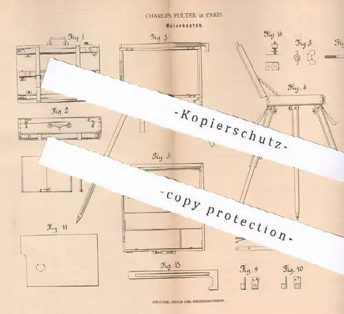 original Patent - Charles Fulter , Paris , Frankreich 1880 | Malerkasten | Maler , Künstler , Farben , Malerei , Koffer