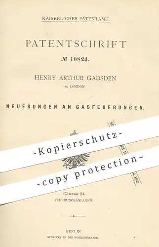 original Patent - Henry Arthur Gadsden , London , England 1880 | Gasfeuerung | Gas Feuerung | Gasofen , Ofen , Ofenbauer