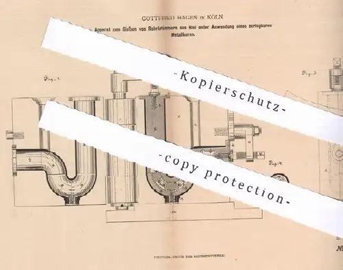 original Patent - Gottfried Hagen , Köln , 1880 , Gießen von Rohrkrümmern aus Blei | Rohr , Rohre , Metall , Röhren