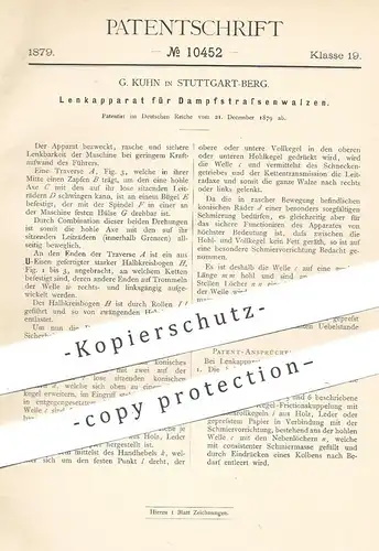 original Patent - G. Kuhn , Stuttgart / Berg , 1879 , Lenkung für Dampfstraßenwalzen | Straßenwalze , Walze | Straßenbau