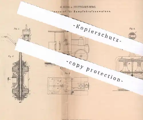 original Patent - G. Kuhn , Stuttgart / Berg , 1879 , Lenkung für Dampfstraßenwalzen | Straßenwalze , Walze | Straßenbau