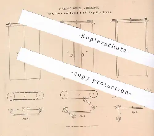 original Patent - T. Georg Weber , Dresden , 1879 , Tür , Tor und Fenster mit Aequilibrierung | Fensterbauer , Tischler