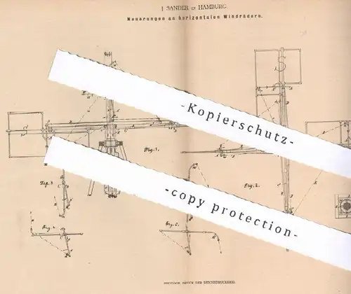 original Patent - J. Sander , Hamburg , 1879 , horizontales Windrad | Windräder , Windkraft | Kraftmaschinen , Strom