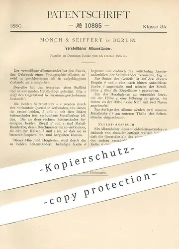 original Patent - Mönch & Seiffert , Berlin , 1880 , Verstellbarer Albumständer | Notenständer , Album , Photography