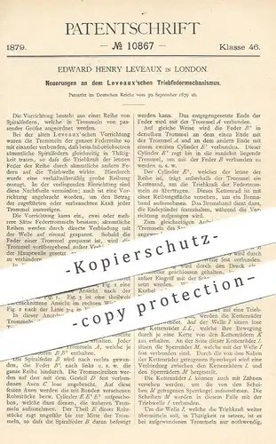 original Patent - Edward Henry Leveaux , London , England , 1879 , Triebfedermechanismus | Gasmotor , Motor , Motoren !