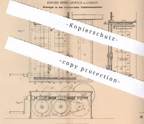 original Patent - Edward Henry Leveaux , London , England , 1879 , Triebfedermechanismus | Gasmotor , Motor , Motoren !