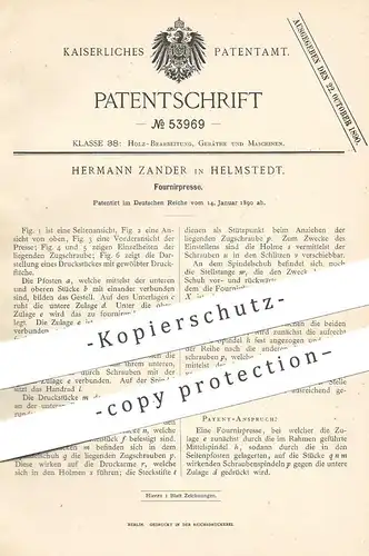original Patent - Hermann Zander , Helmstedt , 1890 , Fournierpresse  | Furnier , Holz , Holzfurnier , Presse | Tischler