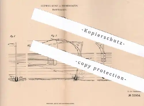 original Patent - Ludwig Kunz , Bremerhafen / Bremerhaven | 1885 | Spülbagger | Bagger , Wasserbau , Brunnen , Baggern