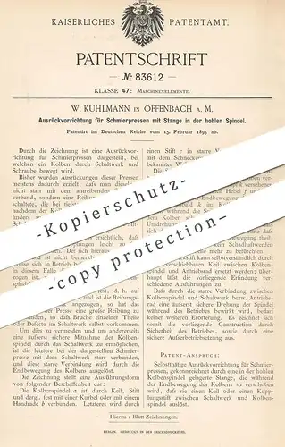 original Patent - W. Kuhlmann , Offenbach / Main , 1895 , Ausrückvorrichtung für Schmierpresse | Presse , Pressen