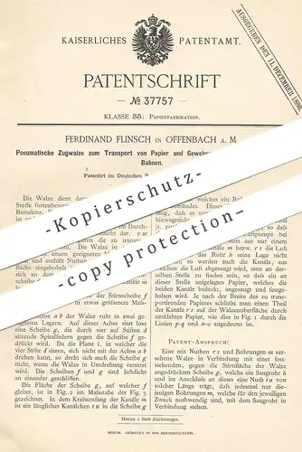 original Patent - Ferdinand Flinsch , Offenbach / Main , Pneumatische Zugwalze zur Papierherstellung | Papier , Walze
