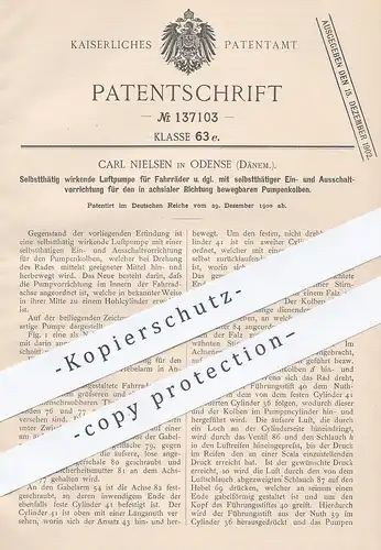 original Patent - Carl Nielsen , Odense , Dänemark , 1900 , Luftpumpe für Fahrräder | Fahrrad - Luft - Pumpe !!!