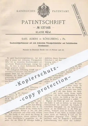 original Patent - Karl Albers , Königsberg / Preussen , 1902 , Geschwindigkeitsmesser | Geschwindigkeit | Tachometer !!
