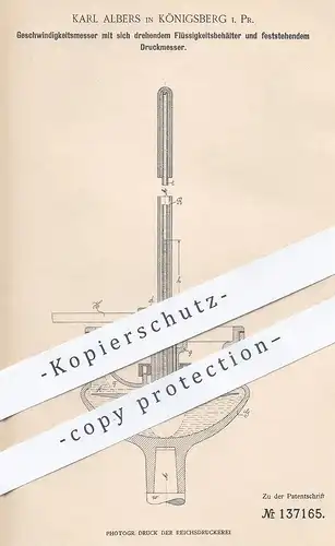 original Patent - Karl Albers , Königsberg / Preussen , 1902 , Geschwindigkeitsmesser | Geschwindigkeit | Tachometer !!