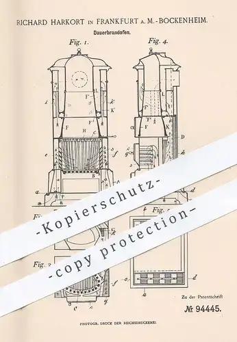 original Patent - Richard Harkort , Frankfurt / Main / Bockenheim , 1896 , Dauerbrandofen | Ofen , Öfen , Ofenbauer !!!