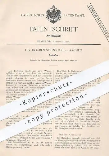 original Patent - J. G. Houben Sohn Carl , Aachen , 1897 , Badeofen | Ofen Öfen , Ofenbauer , Heizung | Badewanne !!