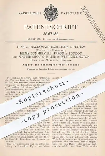 original Patent - F. Macdonald Robertson , Fulham | H. Sommerville Fearon | W. Sholto Miller , Kensington | Trockner