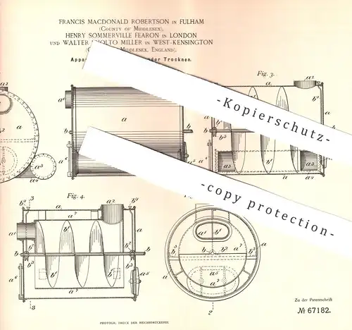 original Patent - F. Macdonald Robertson , Fulham | H. Sommerville Fearon | W. Sholto Miller , Kensington | Trockner