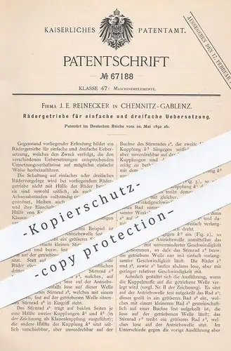 original Patent - J. E. Reinecker , Chemnitz / Gablenz , 1892 , Rädergetriebe für mehrfache Übersetzung | Getriebe