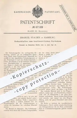 original Patent - Emanuel Stauber , Hamburg , 1892 , Schachtofen zum Verkoken | Verkokungsofen , Koks , Ofen , Kohle !!!