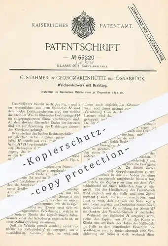 original Patent - C. Stahmer , Georgmarienhütte / Osnabrück , 1891 , Weichenstellwerk mit Drahtzug | Eisenbahn - Weiche