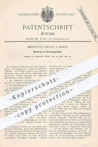original Patent - Hippolyte Leplay , Paris , Frankreich , 1884 , Osmoseapparat | Osmose | Dämpfer , Dampfapparat !!!