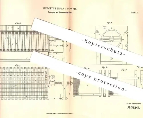 original Patent - Hippolyte Leplay , Paris , Frankreich , 1884 , Osmoseapparat | Osmose | Dämpfer , Dampfapparat !!!