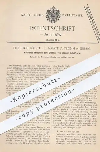 original Patent - Fr. Förste & Tromm , Leipzig , 1899 , Drucken von ebenem Schriftsatz | Drucker , Schriftsetzer , Druck