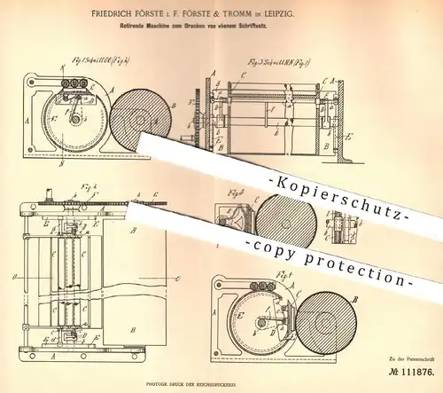 original Patent - Fr. Förste & Tromm , Leipzig , 1899 , Drucken von ebenem Schriftsatz | Drucker , Schriftsetzer , Druck