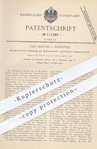 original Patent - Carl Martini , Hannover , 1899 , Auswurf an Waschmaschine , Sortiermaschine für Kies | Schaufel !!