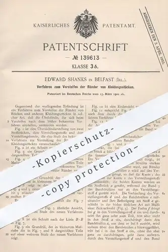 original Patent - Edward Shanks , Belfast , Irland 1902 , Versteifen der Ränder an Kleidung | Schneider , Kleider , Mode