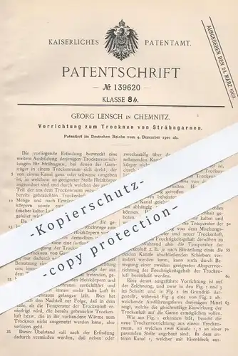 original Patent - Georg Lensch , Chemnitz , 1901 , Trocknen von Strähngarnen | Garn , Fasern , Stoff , Trockner !!!