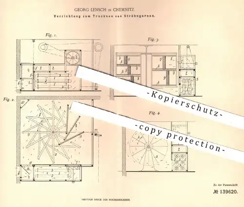 original Patent - Georg Lensch , Chemnitz , 1901 , Trocknen von Strähngarnen | Garn , Fasern , Stoff , Trockner !!!