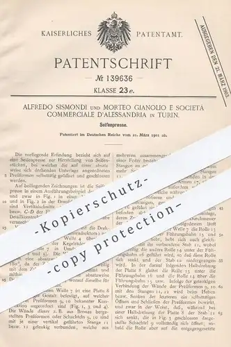 original Patent - Alfredo Sismondi , Morteo Gianolio E Societa Commerciale D'Alessandria , Turin  1901 , Seifen - Presse