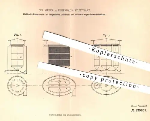 original Patent - GG. Kiefer , Feuerbach / Stuttgart , 1902 , Fliehkraft - Staubsammler | Staubsauger , Staubsaugen !!!