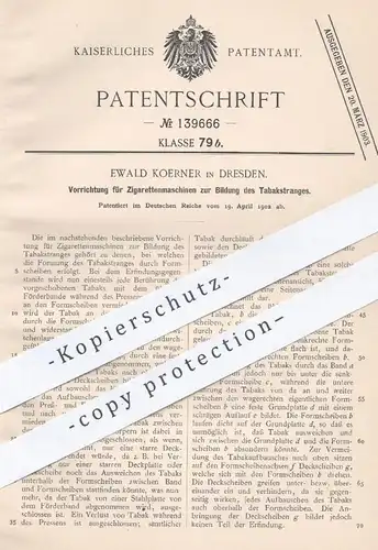 original Patent - Ewald Koerner , Dresden , 1902 , Zigarettenmaschine | Zigaretten , Zigarren , Rauchen , Tabak , !!!