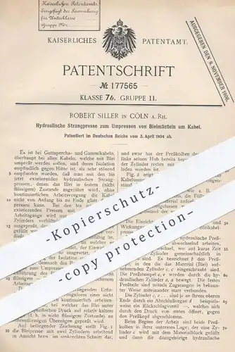 original Patent - Robert Siller , Köln / Rhein , 1904 , Hydraul. Presse zum Umpressen von Bleimänteln um Kabel !!!