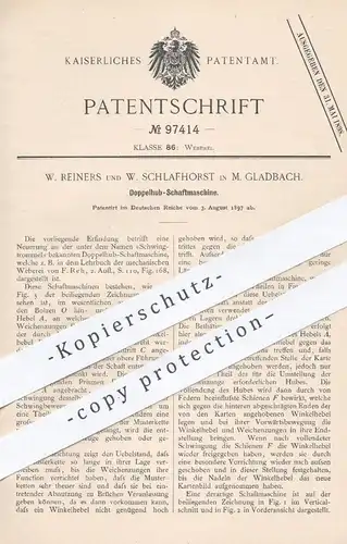 original Patent - W. Reiners , W. Schlafhorst , Mönchengladbach , 1897 , Doppelhub - Schaftmaschine | Weber , Weben !!