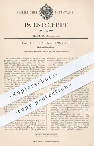 original Patent - Carl Erlinghagen , Remscheid , 1896 , Wellblechbedachung | Wellblech - Dach | Dachdecker , Blech !!!