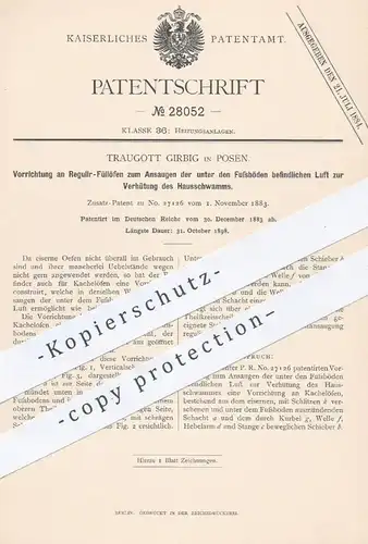 original Patent - Traugott Girbig , Posen , 1883 , Regulier- Füllofen | Ofen , Öfen , Ofenbauer , Heizung , Feuerung !!