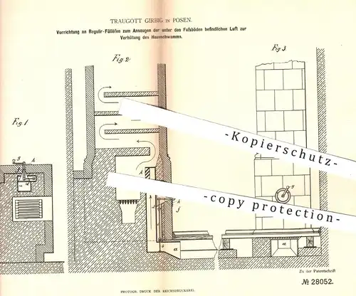 original Patent - Traugott Girbig , Posen , 1883 , Regulier- Füllofen | Ofen , Öfen , Ofenbauer , Heizung , Feuerung !!