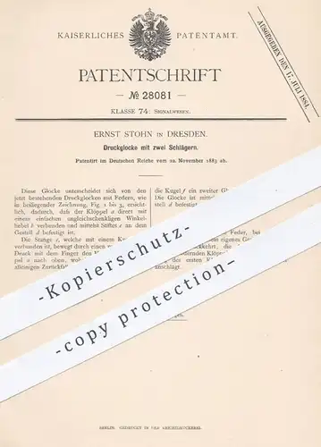 original Patent - Ernst Stohn , Dresden , 1883 , Druckglocke mit zwei Schlägern | Glocke , Glocken , Klöppel , Signal !!