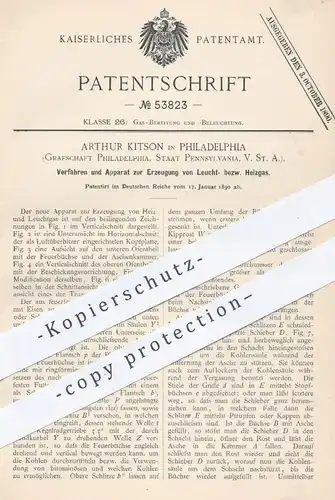 original Patent - Arthur Kitson , Philadelphia , Pennsylvania USA , 1890 , Leuchtgas , Heizgas | Gas , Gase , Brenner !!