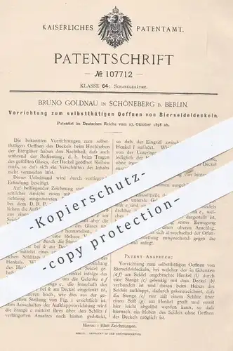 original Patent - B. Goldnau , Berlin / Schöneberg 1898 , Öffnen von Bierseideldeckeln | Bierglas , Glas , Gläser , Krug