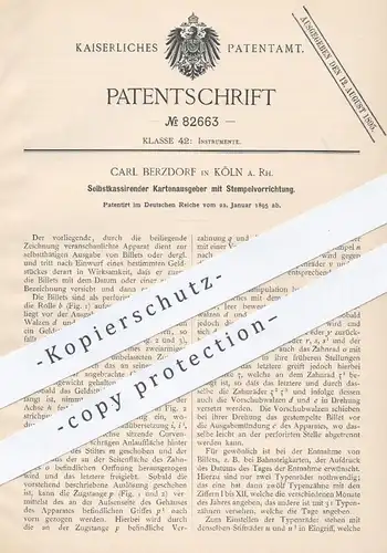 original Patent - Carl Berzdorf , Köln / Rhein , 1895 , Kartenautomat mit Stempel | Fahrkarten , Automat , Münzen !!!
