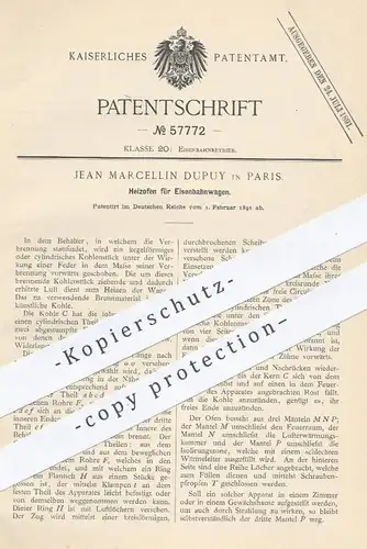 original Patent - Jean Marcellin Dupuy , Paris , 1891 , Heizofen für Eisenbahnen | Ofen , Eisenbahn , Lokomotive !!!