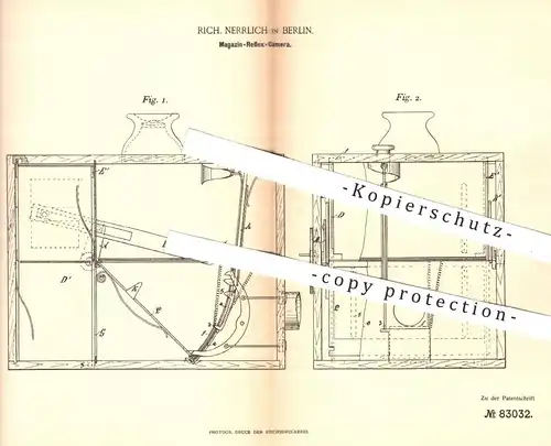 original Patent - Rich. Nerrlich , Berlin , 1893 , Magazin - Reflex - Kamera | Fotokamera , Fotograf , Fotografie !!!
