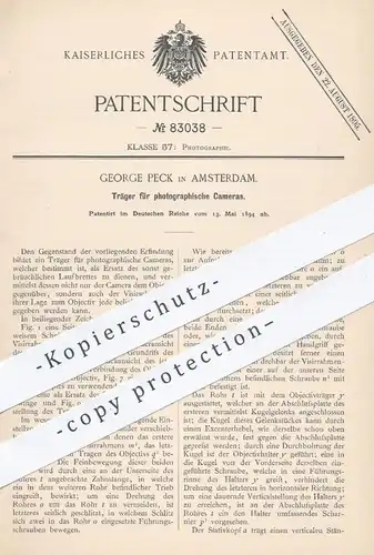 original Patent - George Peck , Amsterdam 1894 , Träger für photographische Kamera | Fotokamera , Fotograf , Fotografie